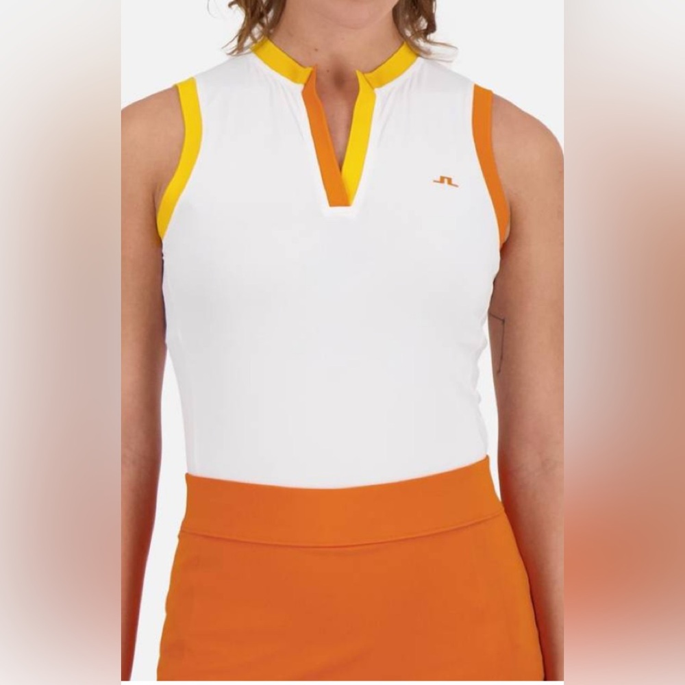 J.Lindeberg Womens Aurora Sleeveless Tank Medium White Orange Yellow NEW